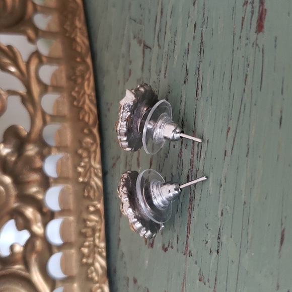 Antique Vintage Reworked Rhinestone Stud Earrings - Picture 3 of 3